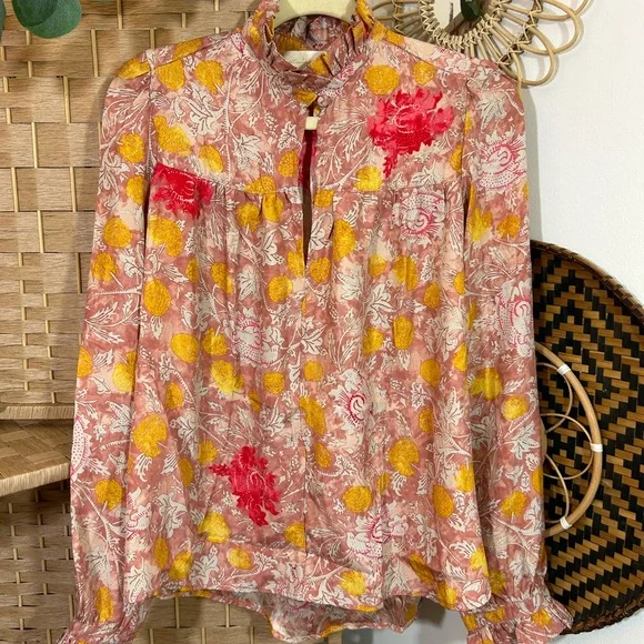 Natalie Martin Leslie Top in Heirloom Rose Floral Silk Blouse Size Small - Picture 4 of 7